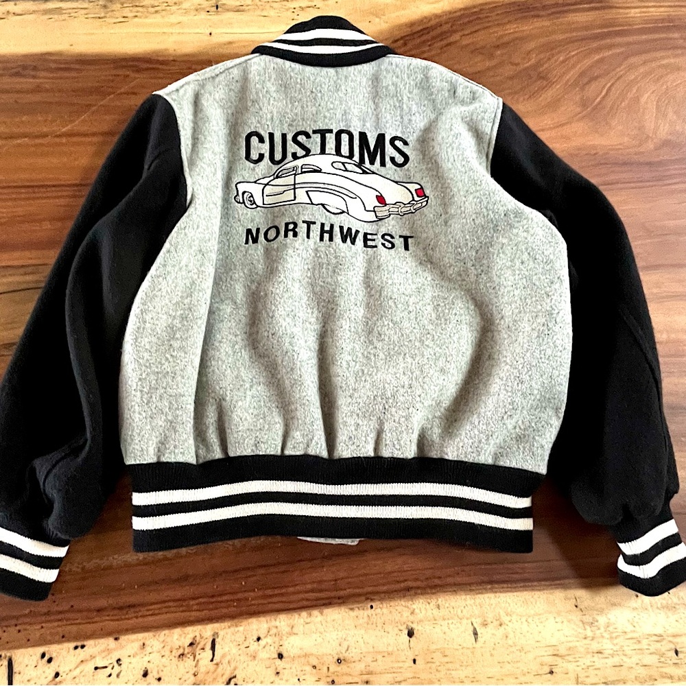 Vtg Skookums Varsity Bomber Jacket Wool Leather L… - image 2